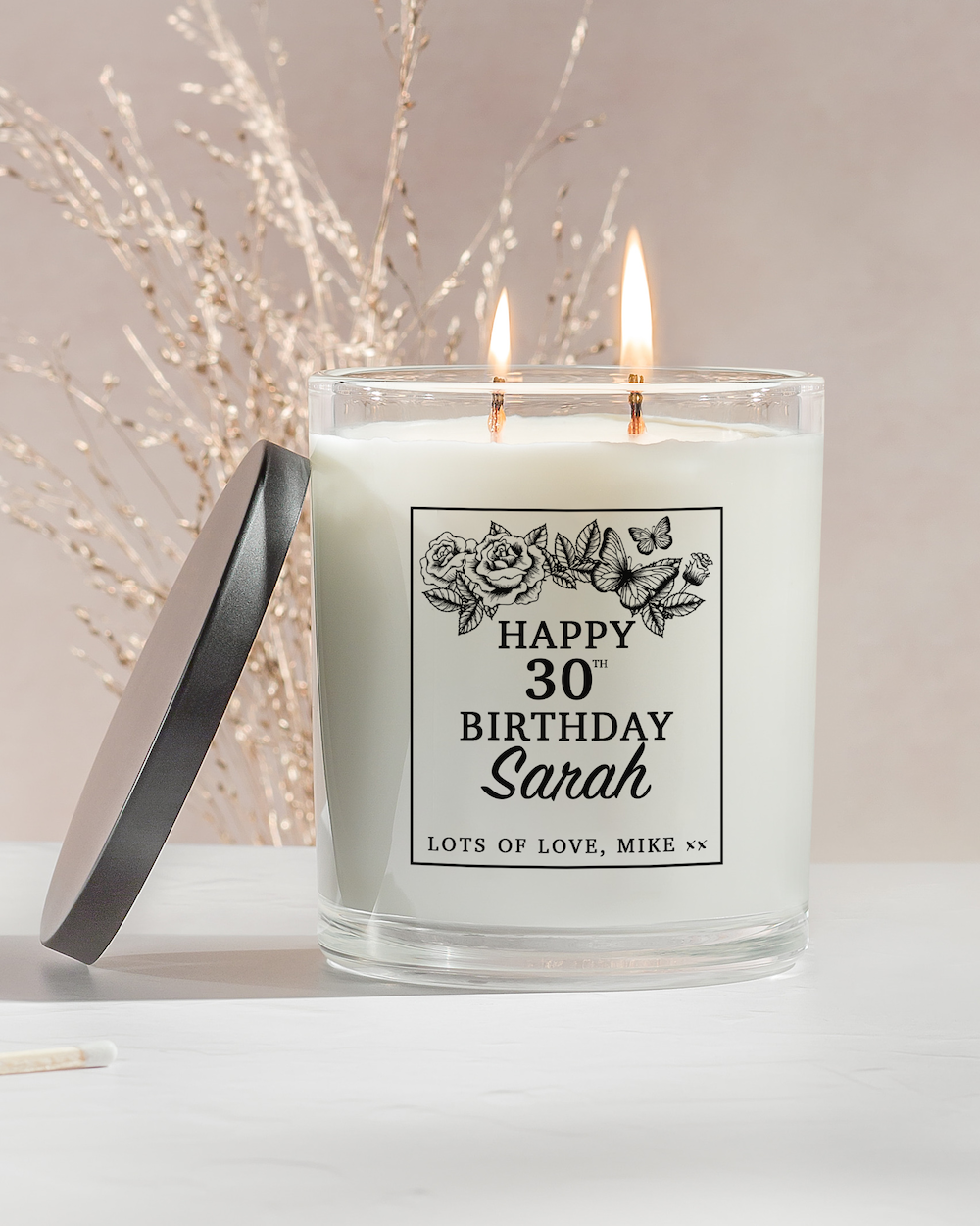 Birthday Flowers Personalised Candle - Deluxe