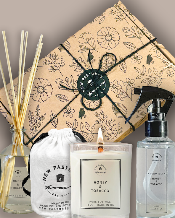 Honey & Tobacco Gift Set: Reed Diffuser, Candle & Room Mist