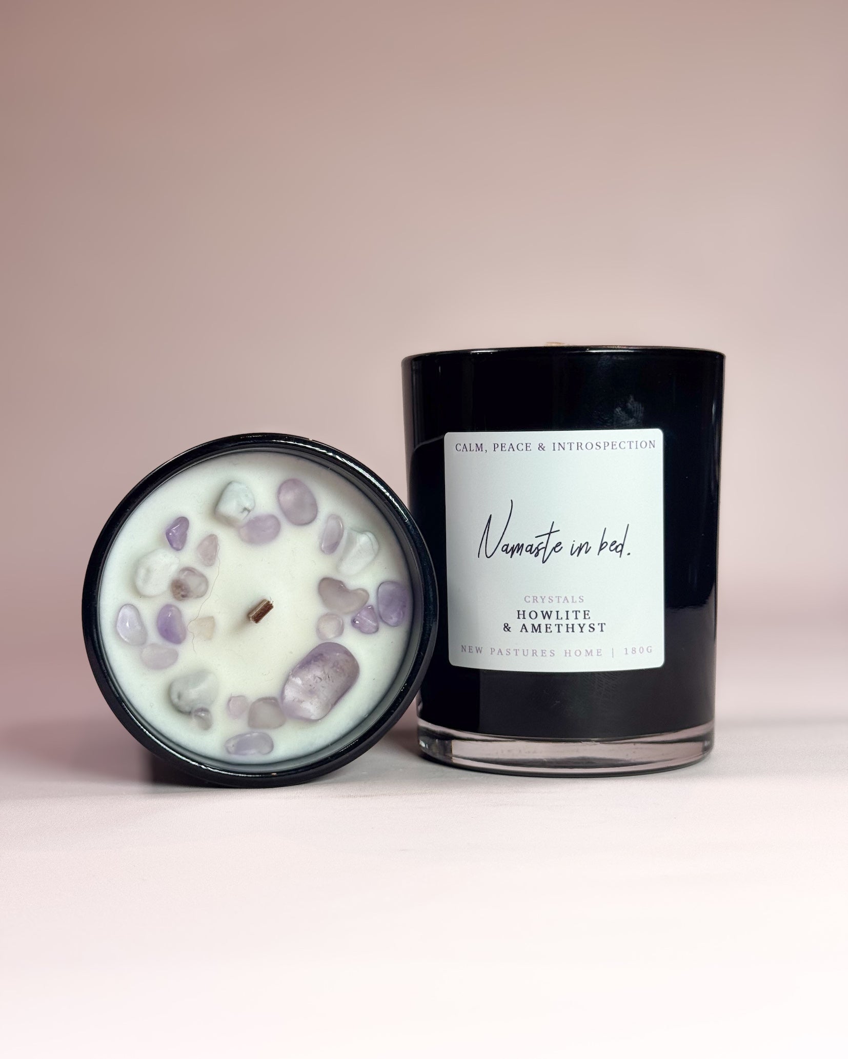 Crystal Candle: Namaste In Bed (Howlite & Amethyst)