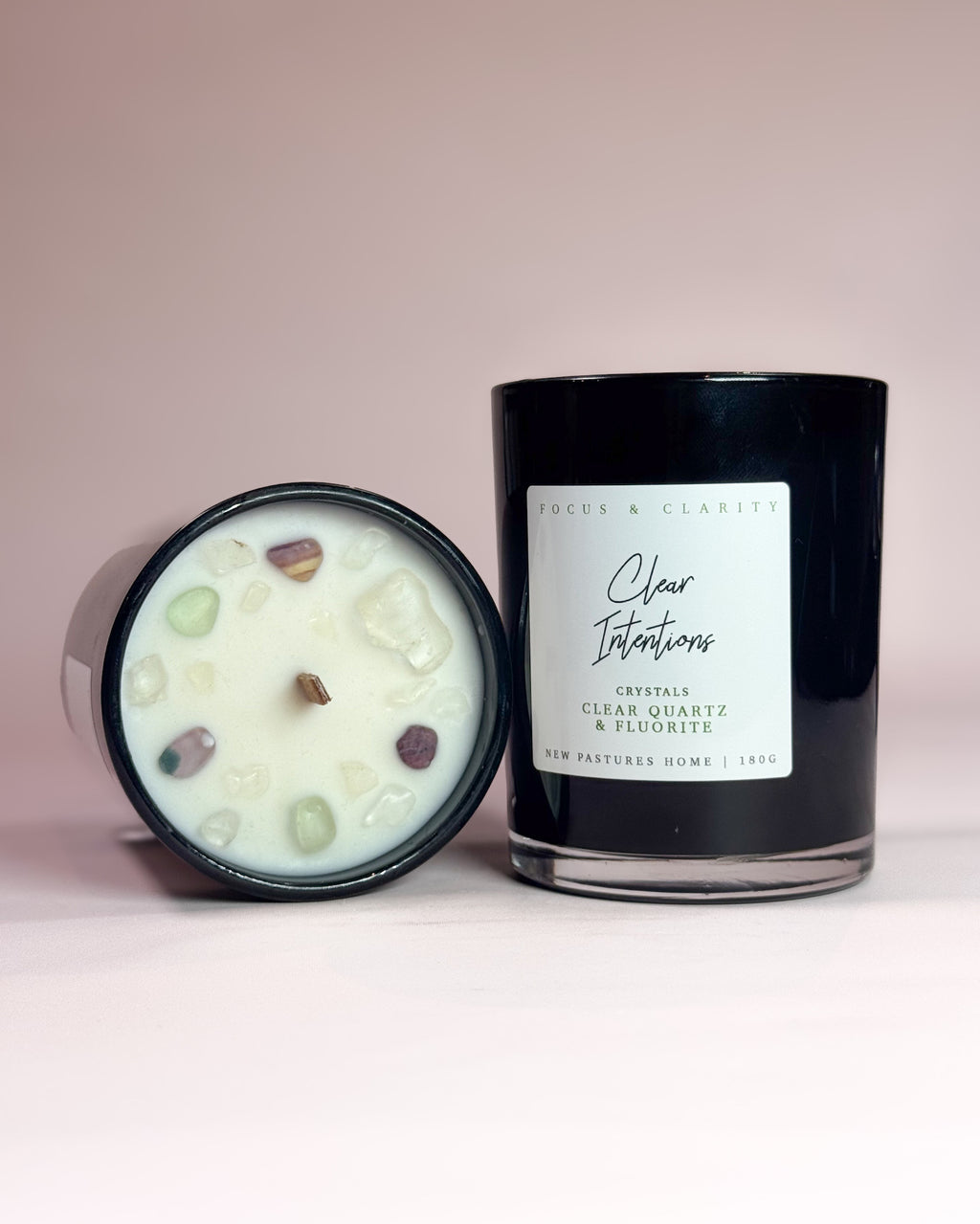 Crystal Candle: Clear Intentions (Fluorite & Clear Quartz)