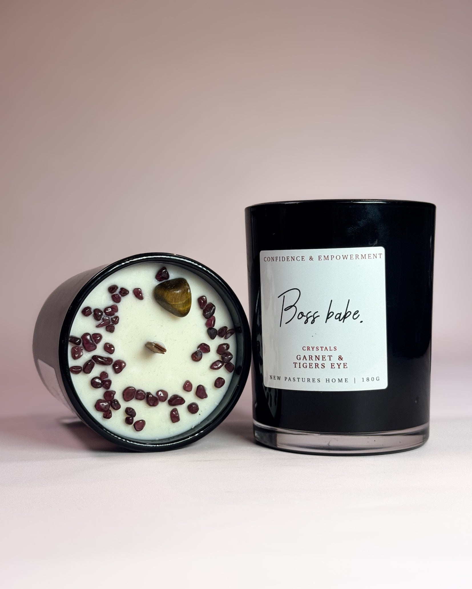 Crystal Candle: Boss Babe (Garnet & Tigers Eye)