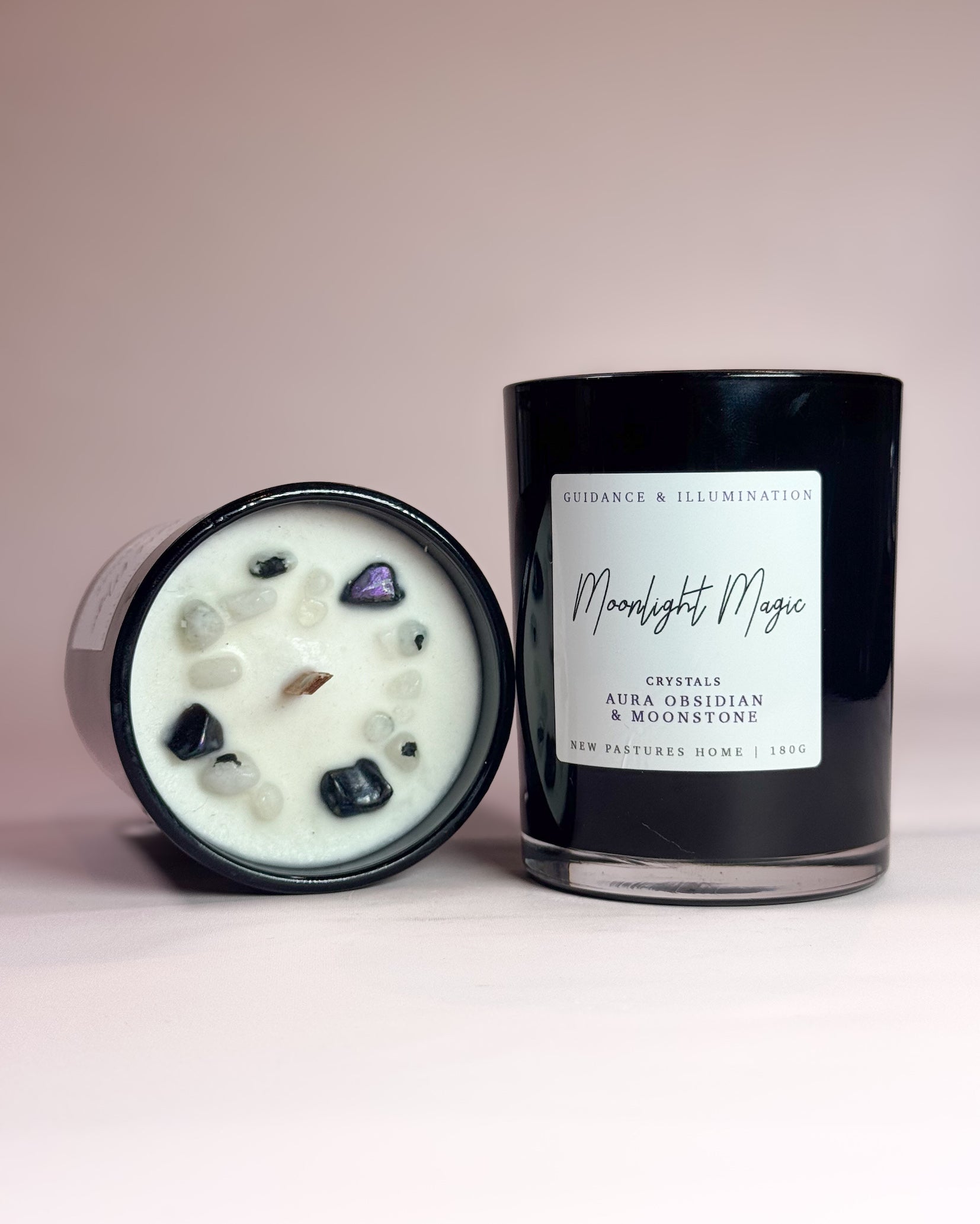 Crystal Candle: Moonlight Magic (Aura Obsidian & Moonstone)