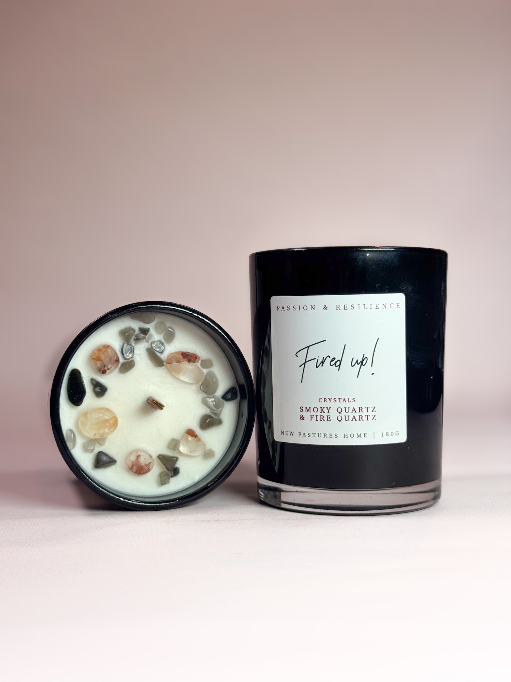 Crystal Candle: Fired Up (Fire Quartz & Smoky Quartz)