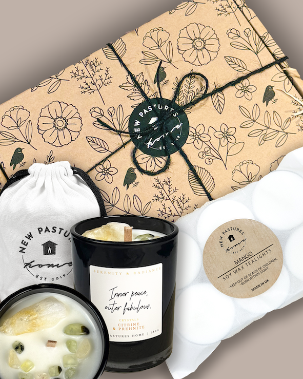 Gift Set: Crystal Candle, Inner Peace Outer Fabulous & Tealights
